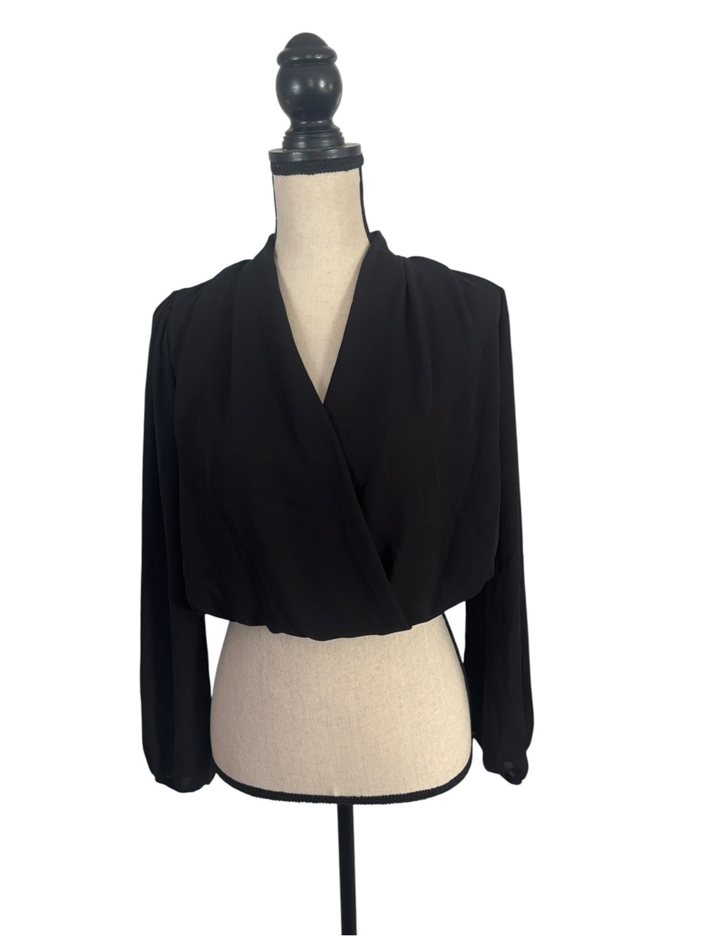 SHEIN Black Draped Surplice Long Sleeve Blouse